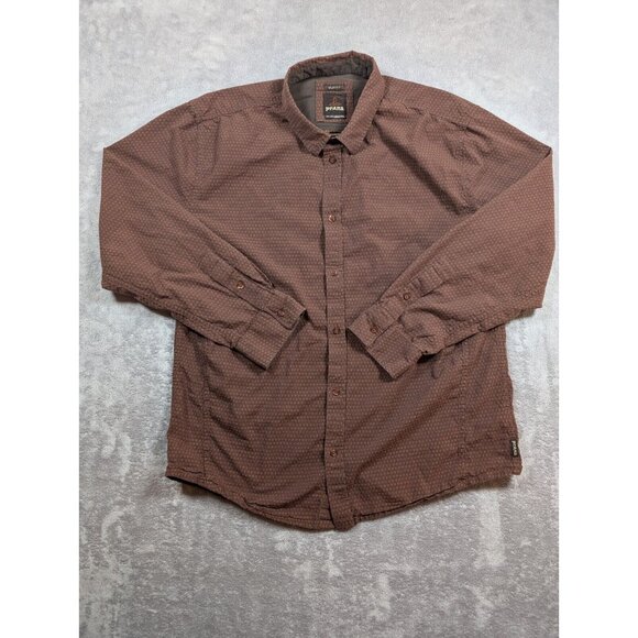 PrAna Button Up Shirt Mens XXL Brown Slim Fit Collared Gorpcore Hiking Outdoor - Picture 1 of 11